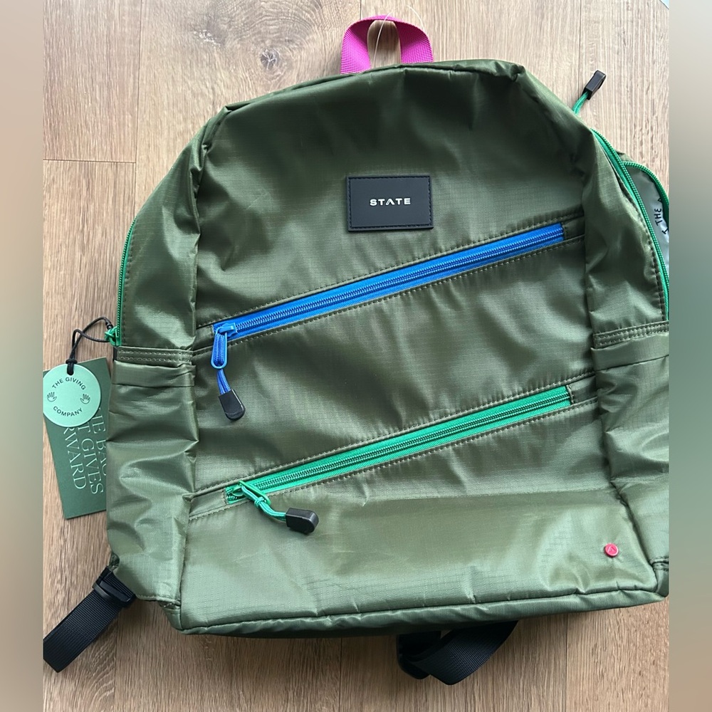 State Kane Kids Double Pocket Olive Backpack